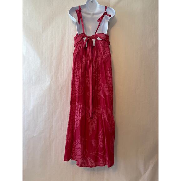 Asha Maxi Sleeveless Pink Floral Beach Cover or Vacation Dress S/M Size Womens - Picture 2 of 7